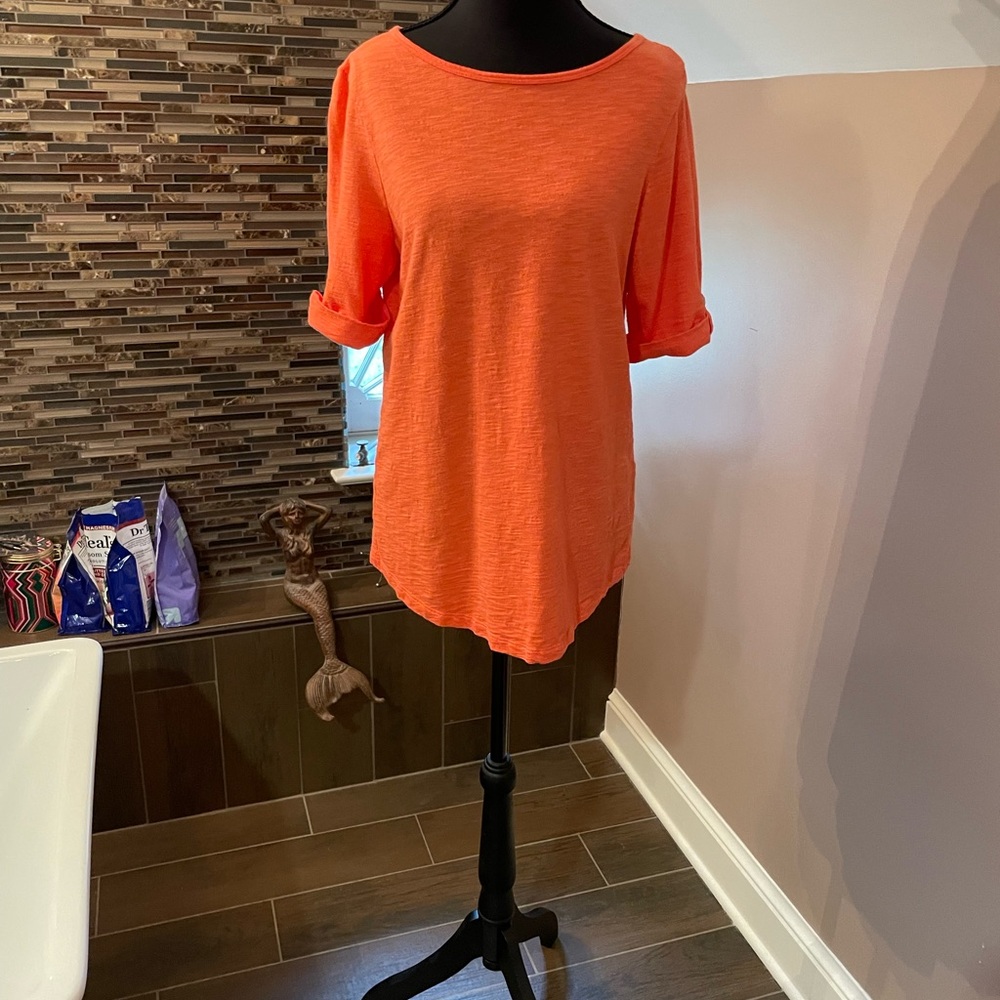 Chico's Orange Cuffed Sleeve Tunic Blouse